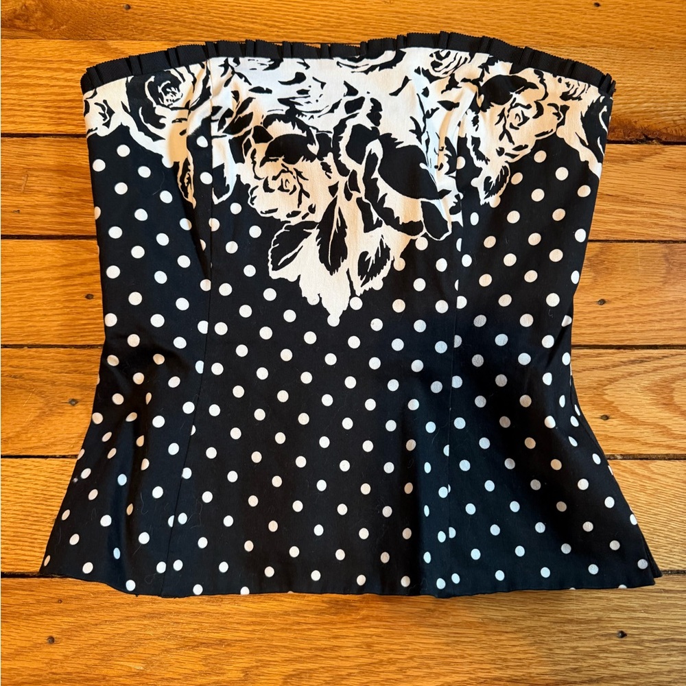White House Black Market Black & White Polka Dot Bustier Corset Whimsical - Picture 2 of 4